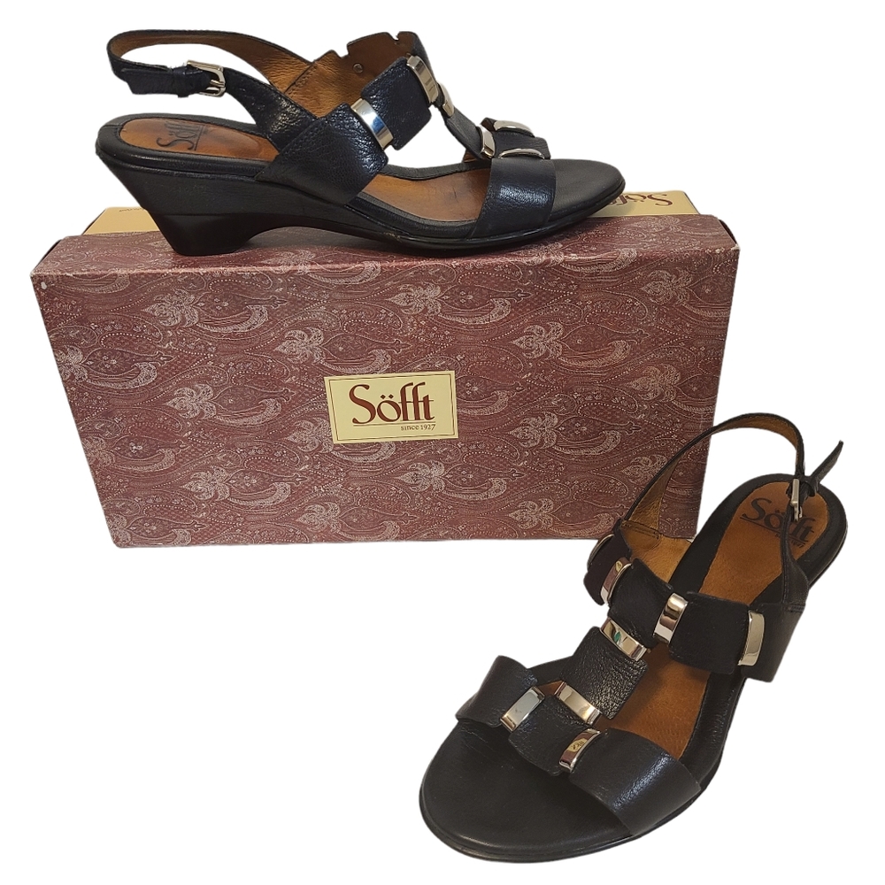 Sofft Alina Black Leather Sandals 7.5M #1227807